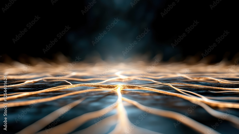 Poster futuristic neural network with glowing connections and dark background