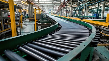 Fototapeta premium Conveyor belt in a manufacturing line with products moving through