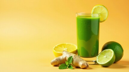 Fototapeta premium Refreshing Green Juice with Lemon, Lime, and Ginger