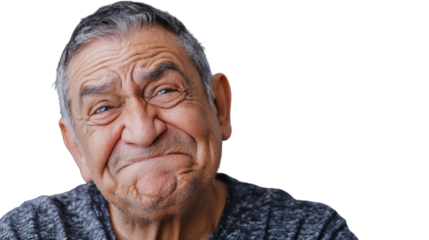 Senior man making funny face with transparent background