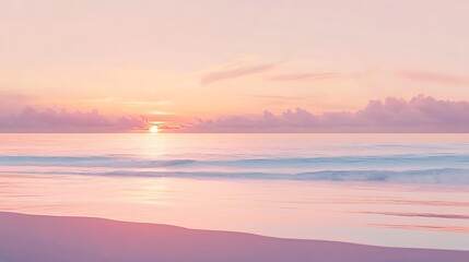 Naklejka premium Serene Pink Sunset Over Calm Ocean Waves