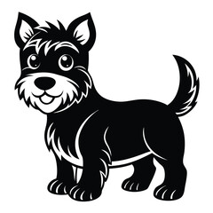 Cute black and white cartoon terrier dog illustration, Silhouette playful and friendly design, perfect for pet lovers and animal-themed graphics