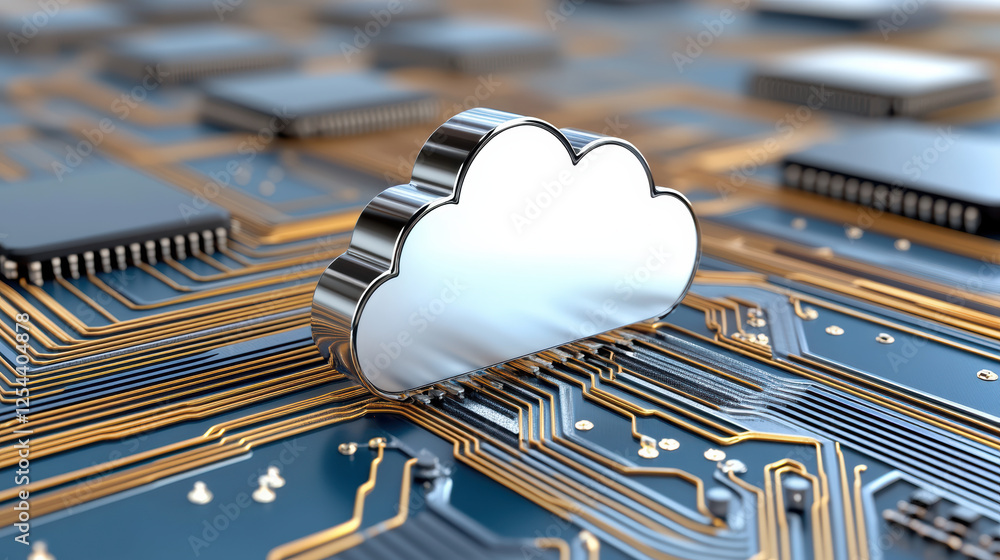 Poster high tech cloud security system on circuit board, symbolizing data protection