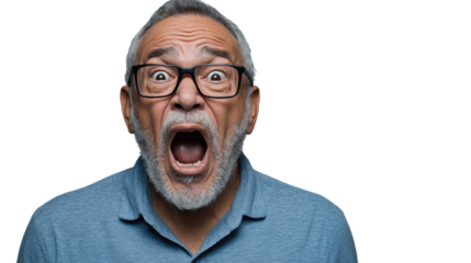 Shocked senior man screaming with transparent background