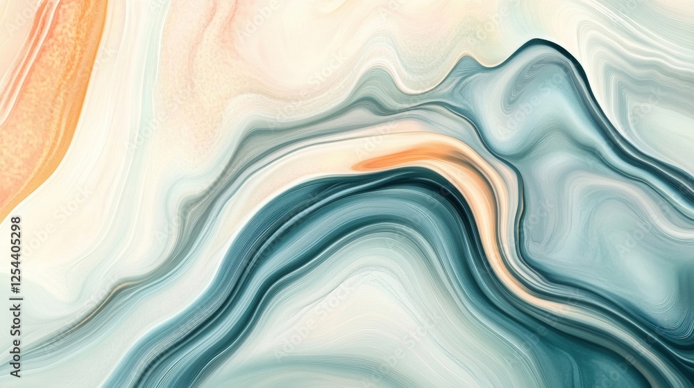 Poster flowing abstract lines evoke the gentle breezes of spring in soft pastel tones with space for text. 