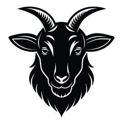 Naklejka premium Black Silhouette Illustration of a Goat's Face with Detailed Features