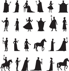 Silhouette set of Royal icon vector art illustration with white background 