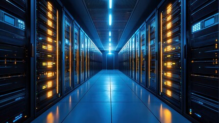 Exterior of a large data center building with secure entry