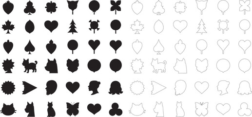 Silhouette set of simple shape icon and symbols vector art illustration with white background