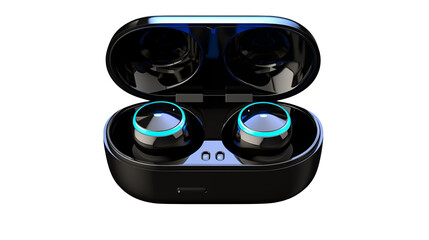 Wireless Earbuds in Charging Case Close up Product Shot