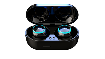 Wireless Earbuds in Charging Case Close up Product Shot