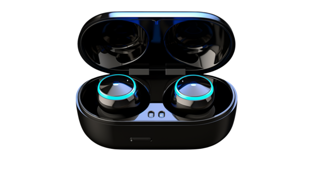 Wireless Earbuds in Charging Case Close up Product Shot