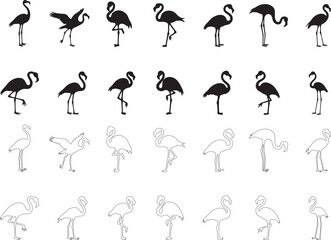 Silhouette Set of Flamingo icon vector art illustration with white background