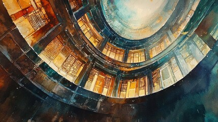 A breathtaking watercolor painting of a traditional Asian pagoda, its illuminated windows glowing warmly against an intricate, curved roof design.