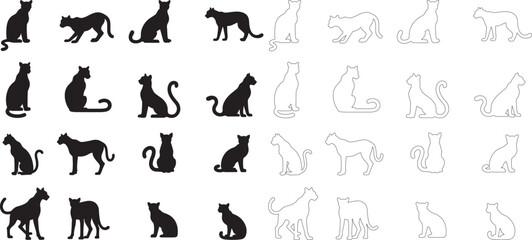 Silhouette set of Cheetah  icon vector art illustration with white background