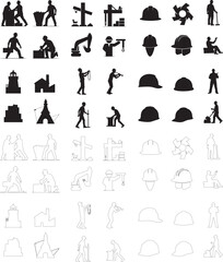 Silhouette set of Construction Worker Icon vector art illustration with white background
