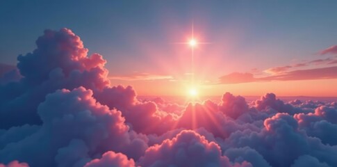 A solitary star shines through a veil of soft, white clouds at dusk, cloud, serene, sunset