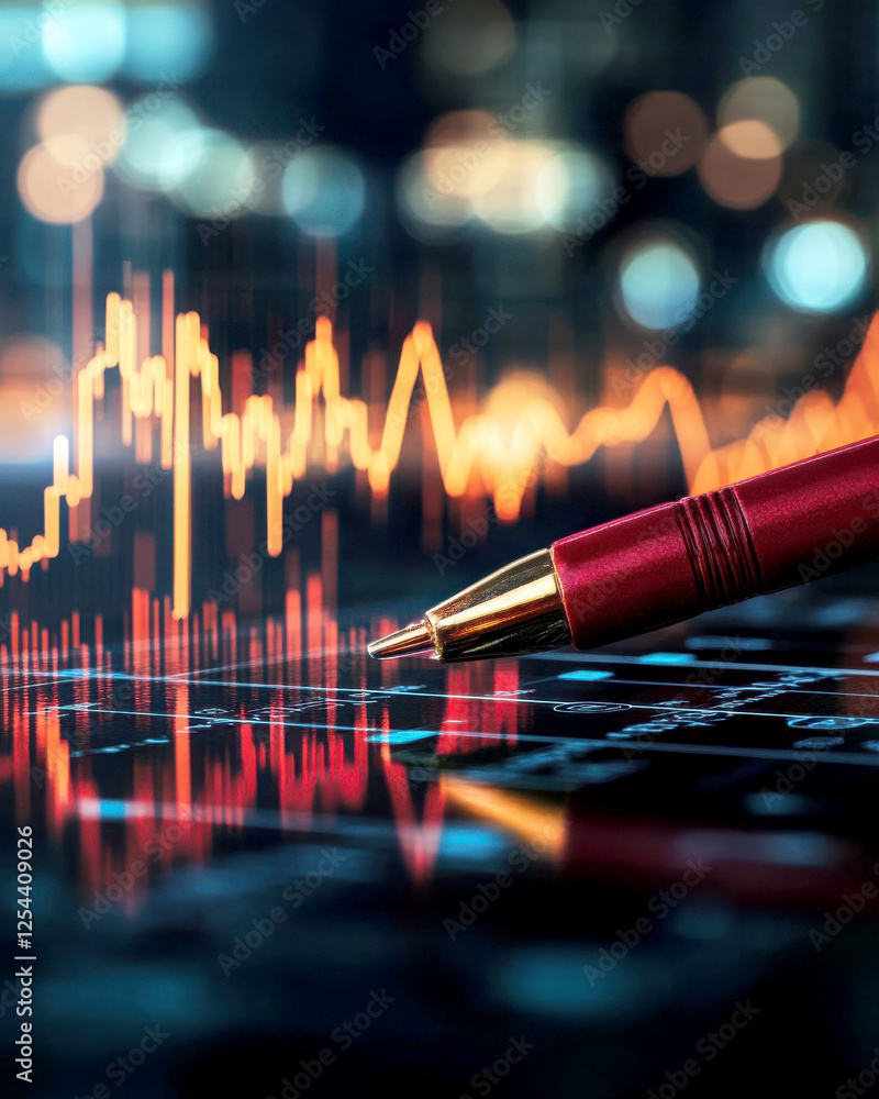 Poster analyzing financial data with a pen on a digital screen.