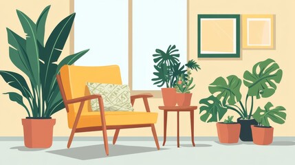 7.Stylish armchair with pillow and houseplants in living room