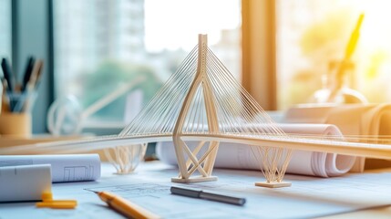 Architectural Bridge Model on Blueprint: Design and Construction Concept