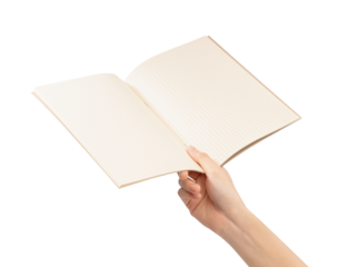 Hands holding blank book ready on background.