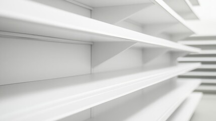 Obraz premium Empty white shelves in a store, ready for products