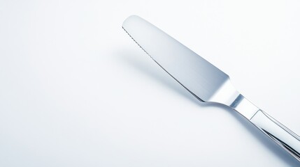 Stainless steel butter knife on white background; food prep