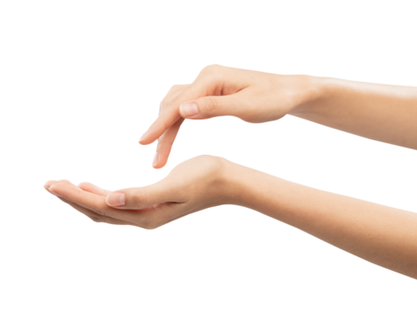 Woman hand applying cosmetic cream on her finger on background.