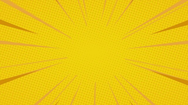 Animation of yellow comic background with bold lines in pop art style, nice halftone gradation. Motion graphics. Suitable for comics, prints, posters, etc.