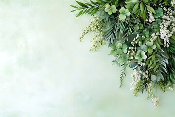 Obraz premium Indoor st. Patrick’s day celebration with green clovers & floral accents of nature's beauty