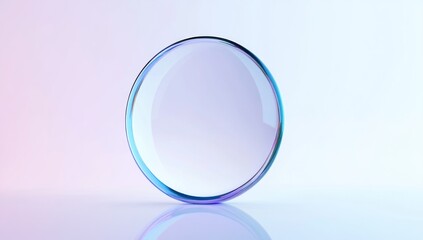 A Glass Circle on a Soft Pink and Blue Background
