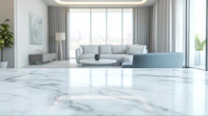 Fototapeta premium Modern apartment living room, marble table, city view