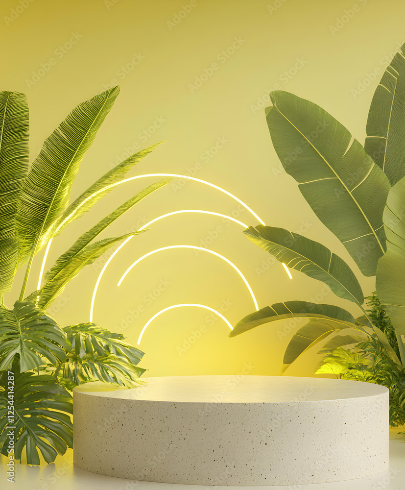 Aufkleber tranquil tropical display with illuminated concentric arcs, inviting serenity, ideal for highlightin