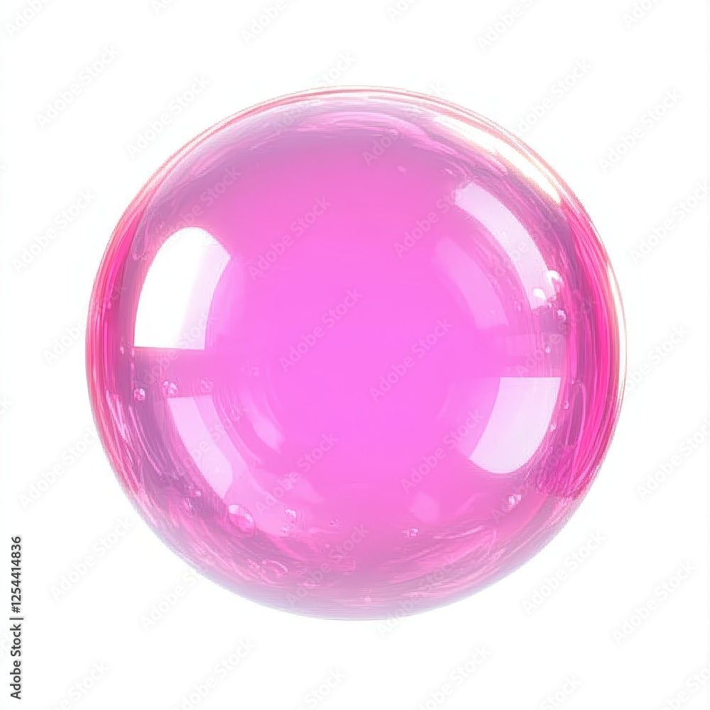 Poster isolated shiny pink bubble with glossy surface and reflective highlights on a white background for c