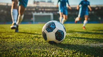Soccer field with players positioned for a free kick