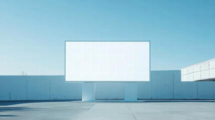 Obraz premium pristine white billboard stands against clear blue sky, its surface as clear as glass, surrounded by minimalist urban landscape