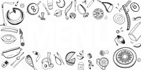 Fototapeta premium Hand drawn Indian food menu design with sketches and lettering for banners promo, artistic, advertising, hand drawn