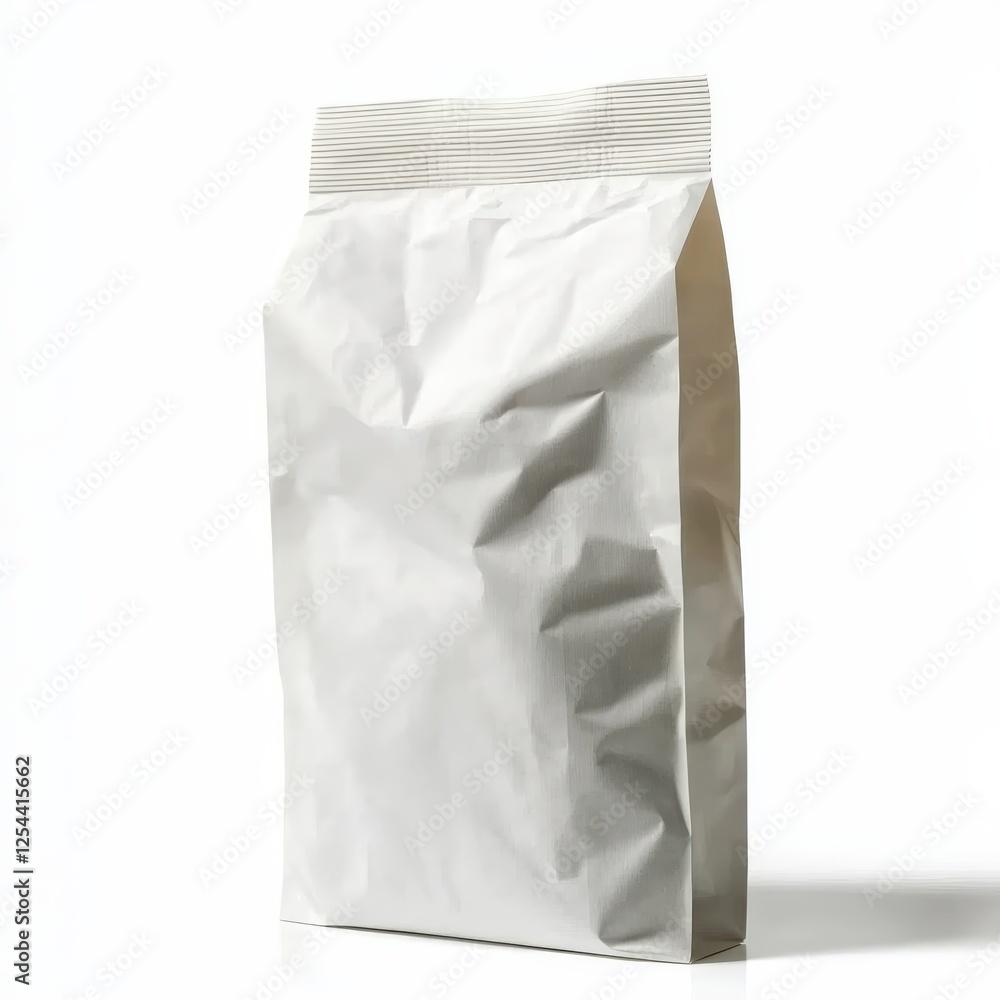 Poster blank white paper bag packaging on a clean background with no branding for versatile use in various 