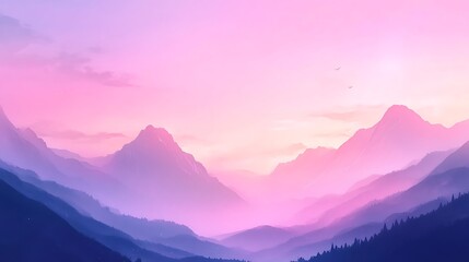 Obraz premium Serene Pink And Purple Mountain Range At Sunset