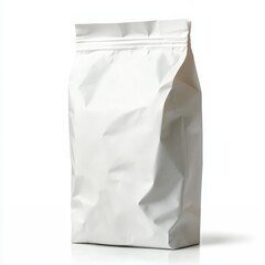 Blank White Paper Bag Packaging Isolated on White Background for Product Presentation, Branding, and Food Storage Use in Various Settings