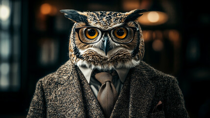 Wise Owl Businessman in a Modern Office