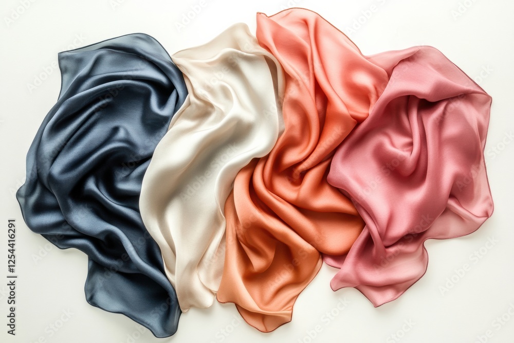 Poster elegant flowing silk fabrics displayed on a neutral background with soft lighting showcasing beautif