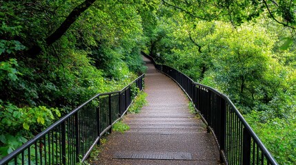 Obraz premium Forest Path With Metal Railings