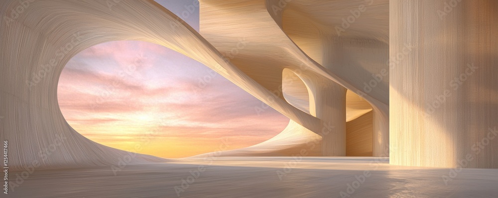Poster a stunning architectural space featuring unique curved structures.