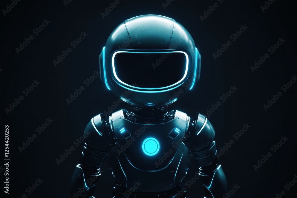 Aufkleber Minimalist glowing humanoid robot stands in a dark space radiating futuristic energy and charm without additional distractions. Generative AI