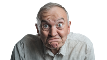 Elderly man making a comical facial expression