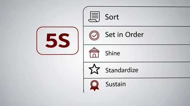 The 5S Sort Set in Order Shine Standardize and Sustain, 5S methodology visual guide and checklist