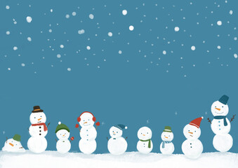 冬の背景イラスト、冬のスケッチ風イラスト、色鉛筆手書き風、ゆるいイラスト,雪だるまのスケッチイラスト、冬の手書き風イラスト、雪だるまのイラスト、