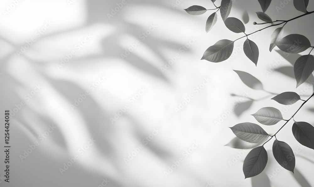 Poster elegant monochromatic background featuring delicate leaf shadows and soft natural light creating a s
