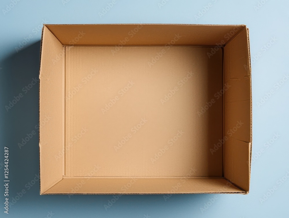 Poster empty cardboard box on a blue background for versatile uses.